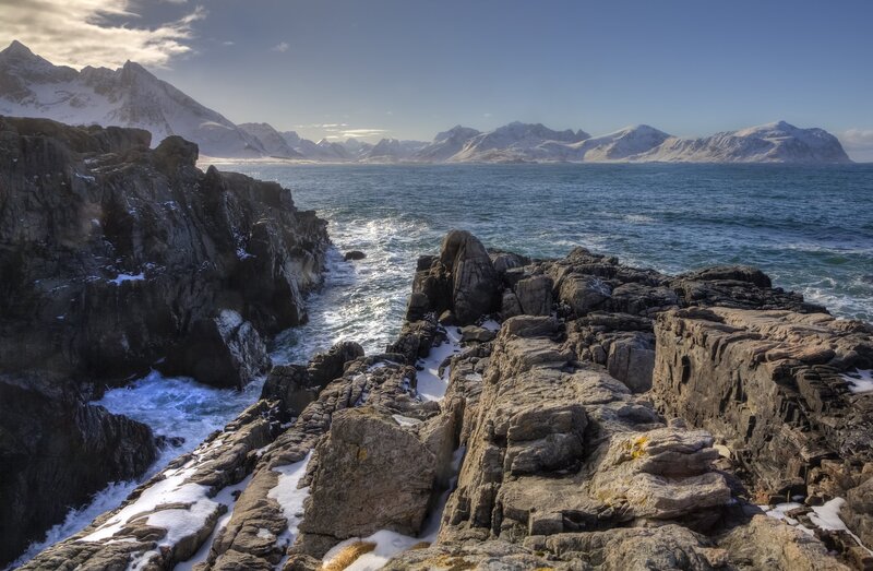 Snow-capped Mountains by Sea — Blue, Dramatic