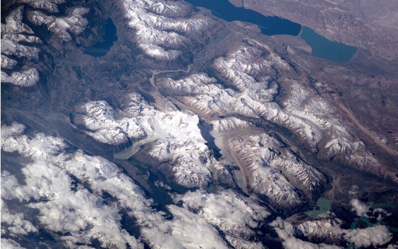 snow-capped mountains from above
