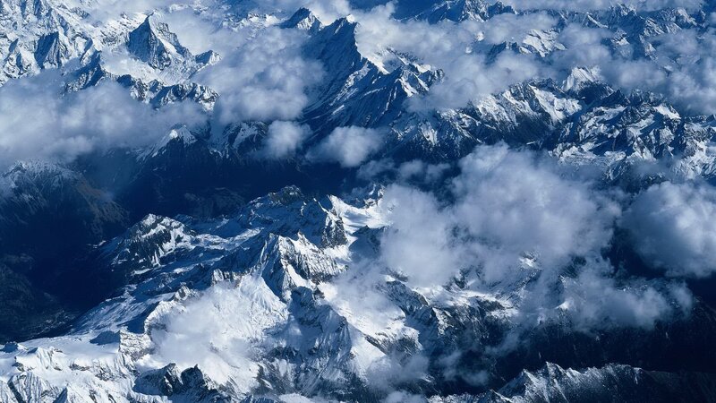 snow-capped mountains from above