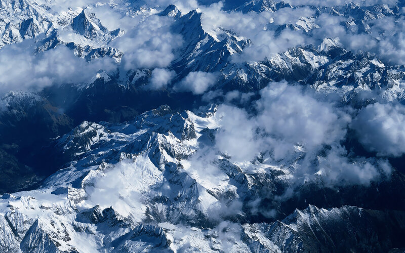 snow-capped mountains from above