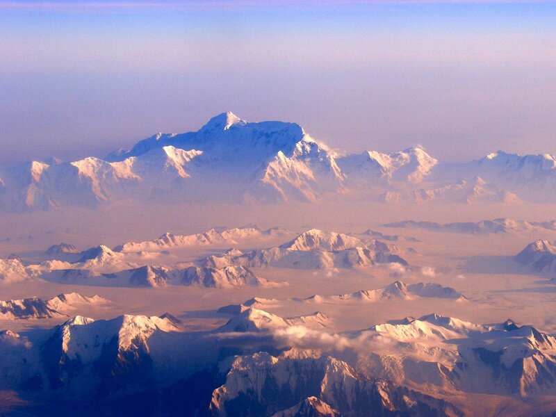 snow-capped mountains from above