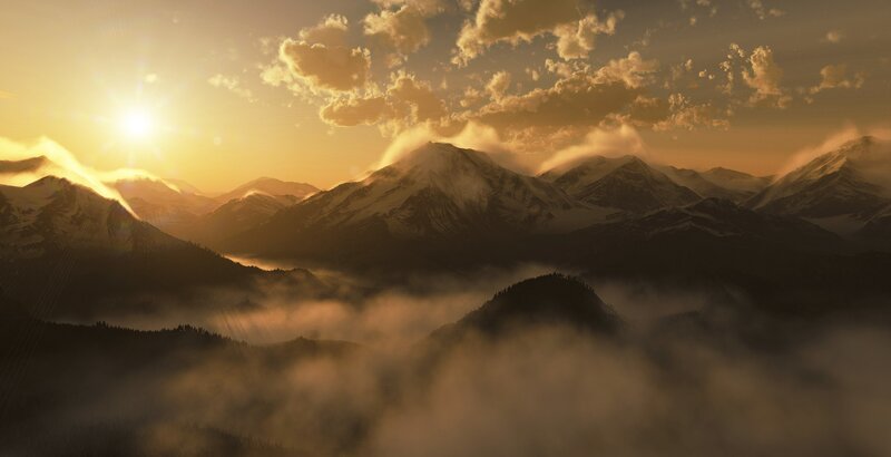 Snow-capped Mountains — Gold, Serene, Sunrise