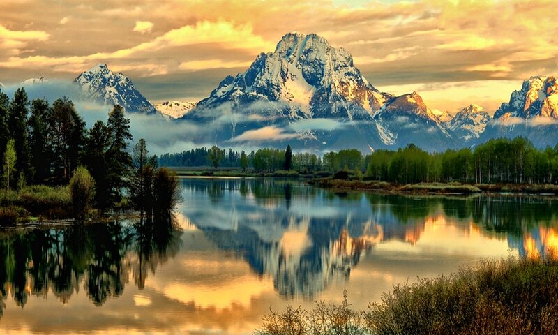 Snow-capped Mountains — Gold, Serene