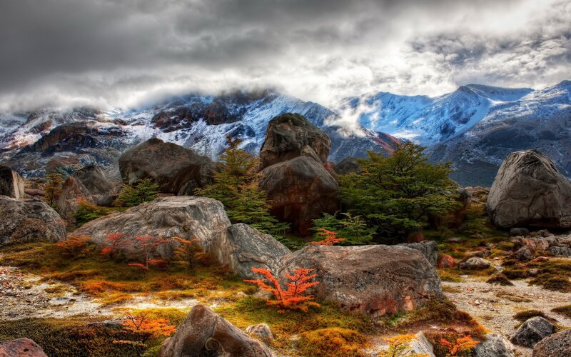 Snow-capped Mountains — Gray, Dramatic, Autumn, Photograph, Rocks