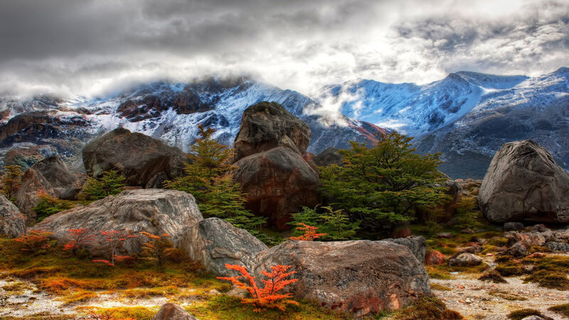 Snow-capped Mountains — Gray, Dramatic, Autumn, Photograph