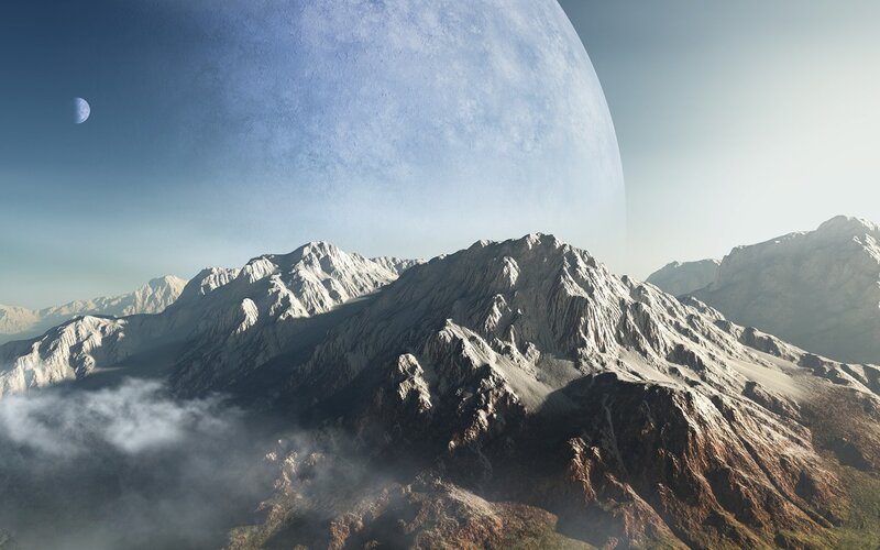 Snow-capped Mountains — Gray, Dramatic, Digital Art