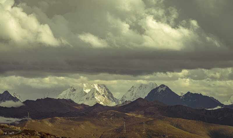 Snow-capped Mountains — Gray, Dramatic, Photograph, Clouds, Road
