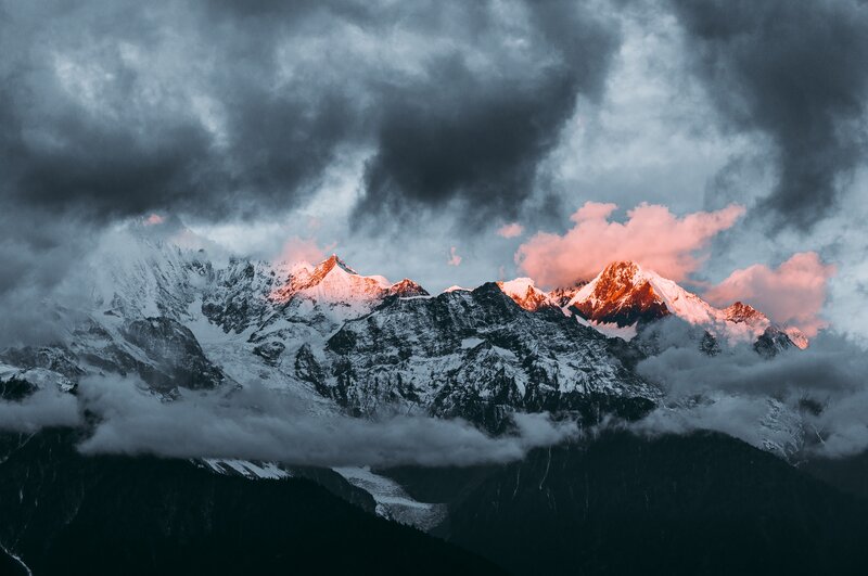 Snow-capped Mountains — Gray, Dramatic, Sunrise, Photograph, Clouds