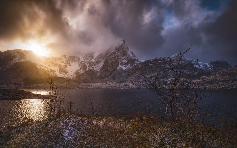 Snow-capped Mountains — Gray, Dramatic, Sunrise, Photograph