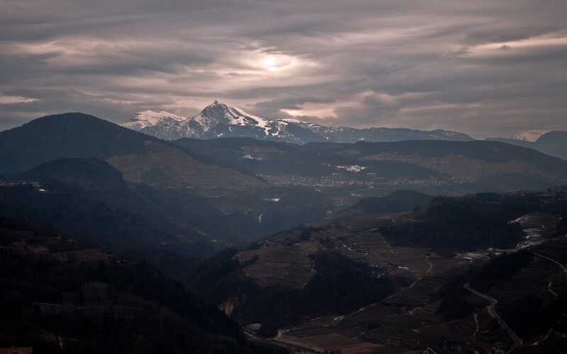 Snow-capped Mountains — Gray, Dramatic, Sunset