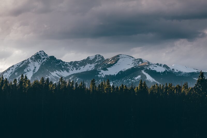 Snow-capped Mountains — Gray, Dramatic, Winter, Photograph, Forest