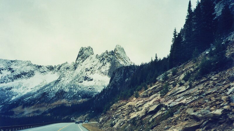 Snow-capped Mountains — Gray, Dramatic, Winter, Photograph, Road, Trees