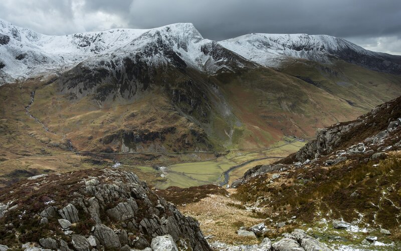 Snow-capped Mountains — Gray, Dramatic, Winter, Photograph, Valley