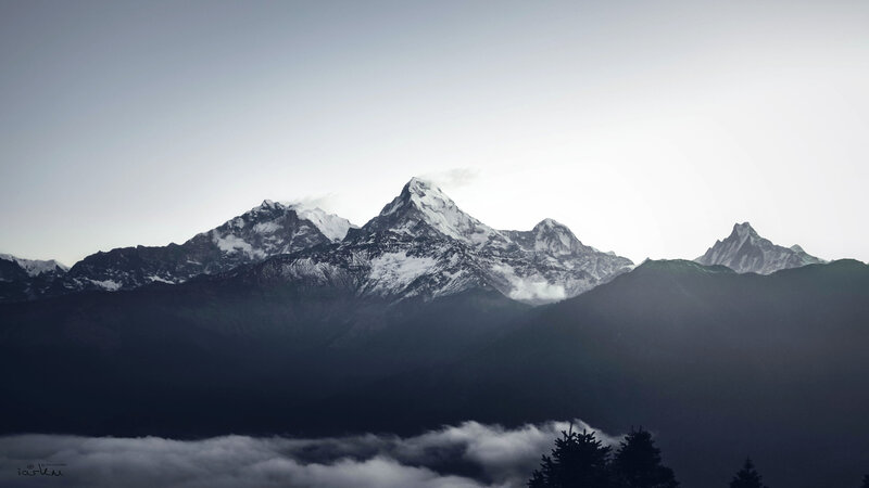 Snow-capped Mountains — Gray, Serene, Morning, Photograph, Clouds