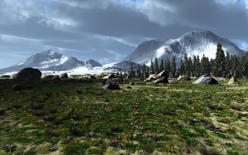 Snow-capped Mountains — Green, Dramatic, 3d Render