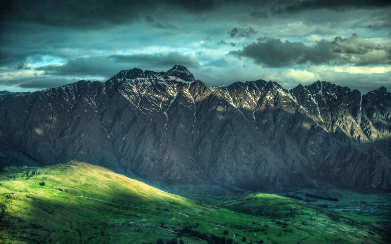 Snow-capped Mountains — Green, Dramatic, Afternoon, Photograph, Clouds, Hills