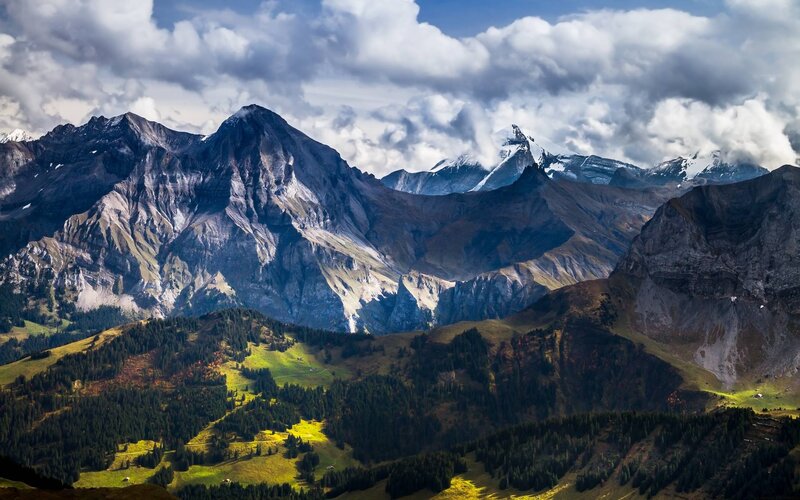 Snow-capped Mountains — Green, Dramatic, Afternoon, Photograph, Clouds