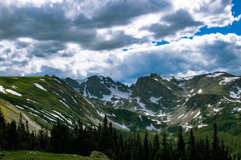 Snow-capped Mountains — Green, Dramatic, Afternoon, Photograph, Clouds, Trees