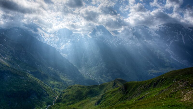 Snow-capped Mountains — Green, Dramatic, Afternoon, Photograph, Clouds, Valley
