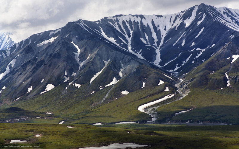 Snow-capped Mountains — Green, Dramatic, Afternoon, Photograph, River, Grassland
