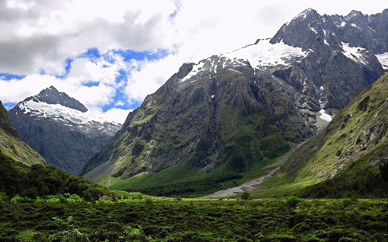 Snow-capped Mountains — Green, Dramatic, Afternoon, Photograph, Valley, Trees, Clouds