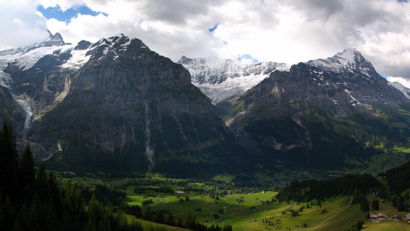 Snow-capped Mountains — Green, Dramatic, Afternoon, Photograph, Valley, Village