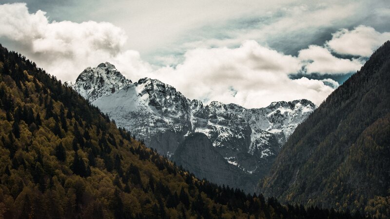 Snow-capped Mountains — Green, Dramatic, Autumn, Photograph, Forests, Clouds