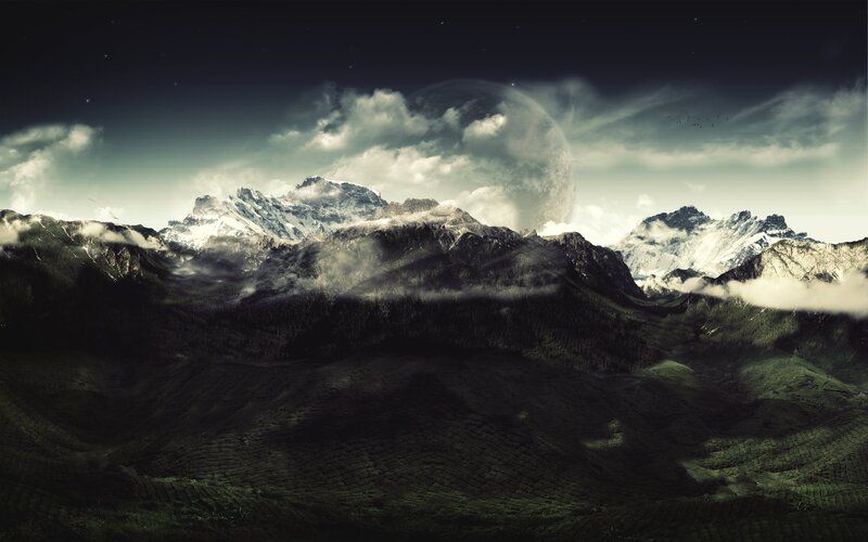Snow-capped Mountains — Green, Dramatic, Night