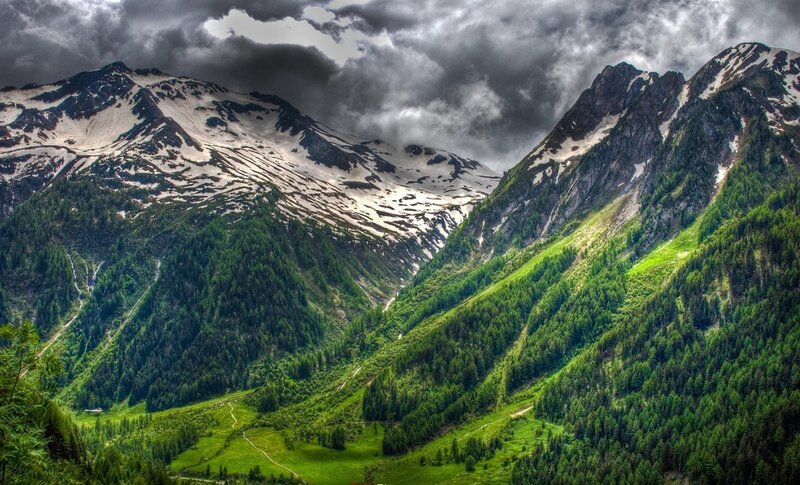 Snow-capped Mountains — Green, Dramatic, Photograph, Clouds