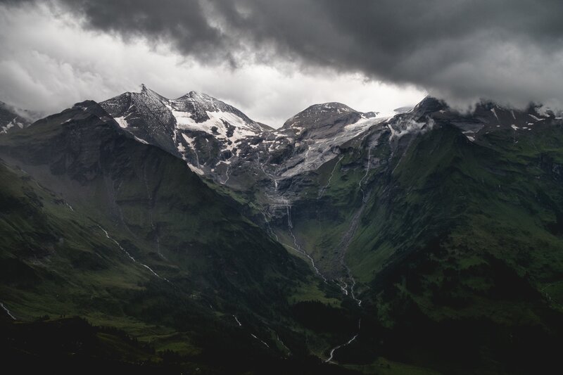 Snow-capped Mountains — Green, Dramatic, Photograph, Clouds, Valley, Streams