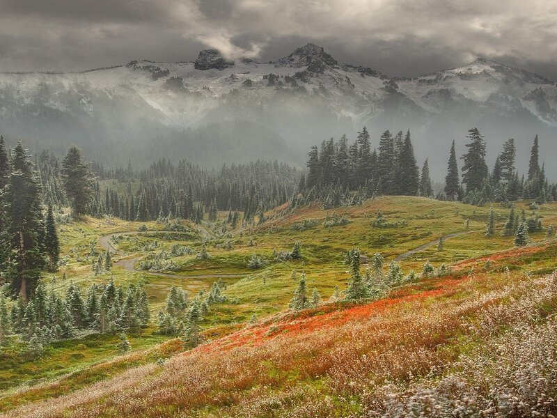 Snow-capped Mountains — Green, Dramatic, Photograph, Forests, Meadows, Path