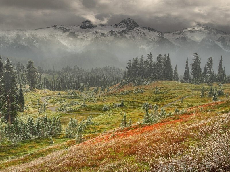 Snow-capped Mountains — Green, Dramatic, Photograph, Forests