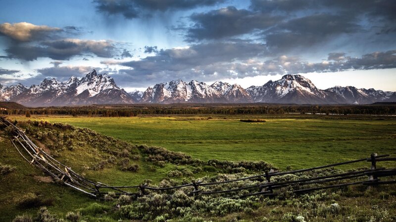 Snow-capped Mountains — Green, Dramatic, Sunrise, Photograph, Fence