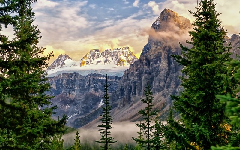 Snow-capped Mountains — Green, Dramatic, Sunrise