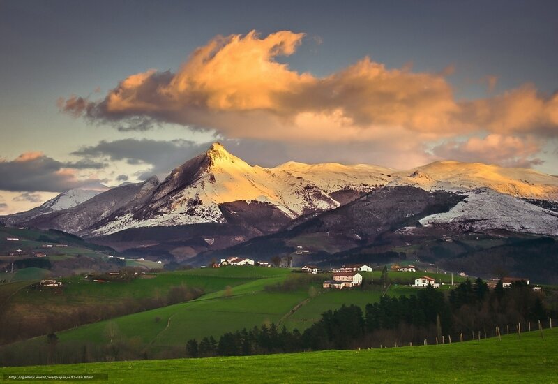 Snow-capped Mountains — Green, Dramatic, Sunset, Photograph, Clouds, Village, Hills