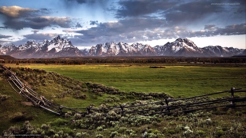 Snow-capped Mountains — Green, Dramatic, Sunset, Photograph, Fence