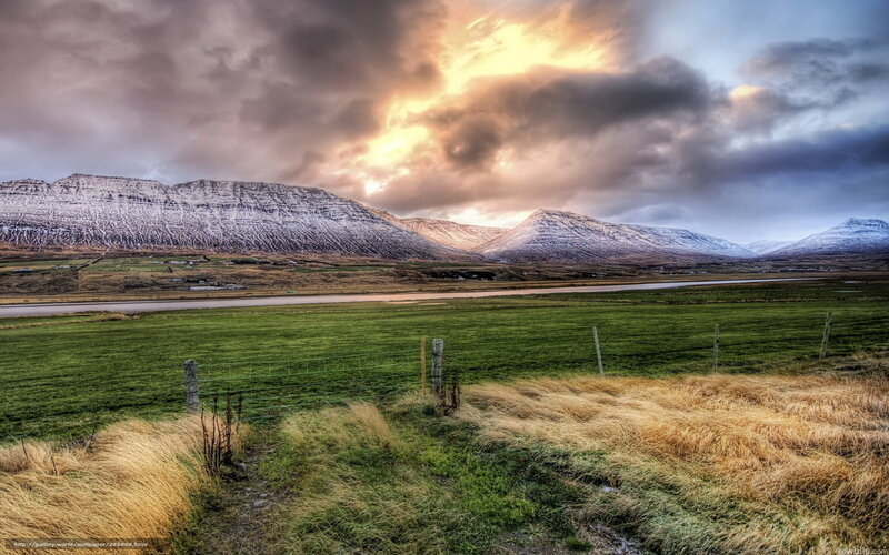 Snow-capped Mountains — Green, Dramatic, Sunset, Photograph, Grass Field