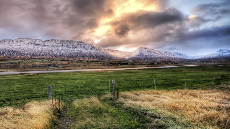 Snow-capped Mountains — Green, Dramatic, Sunset, Photograph