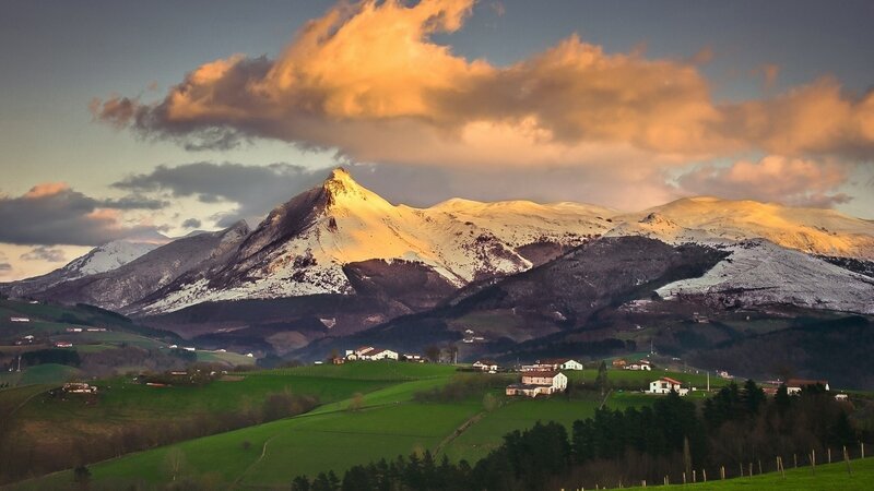 Snow-capped Mountains — Green, Dramatic, Sunset, Photograph, Village