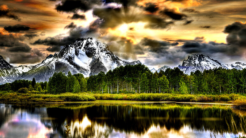 Snow-capped Mountains — Green, Dramatic, Sunset