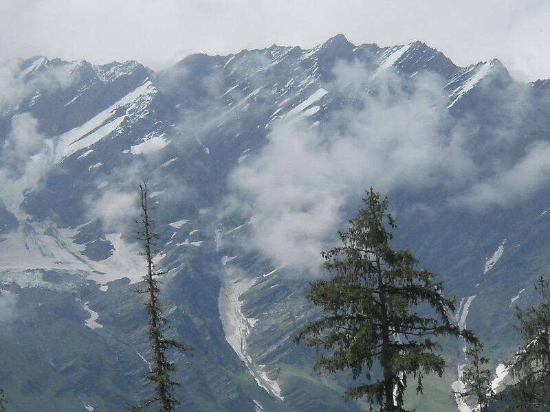 Snow-capped Mountains — Green, Misty