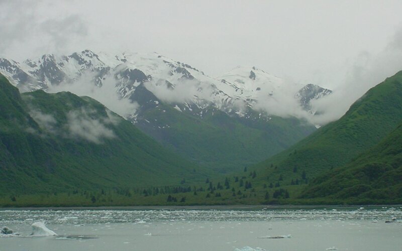 Snow-capped Mountains — Green, Overcast, Photograph, Trees