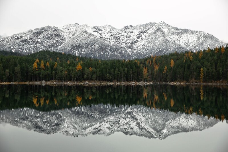 Snow-capped Mountains — Green, Serene, Autumn, Photograph, Forest, Lake