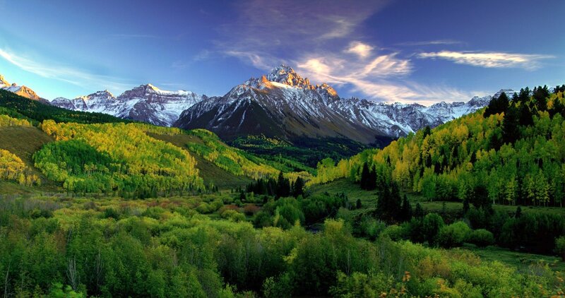 Snow-capped Mountains — Green, Serene, Autumn, Photograph, Forests, Valley, Sky