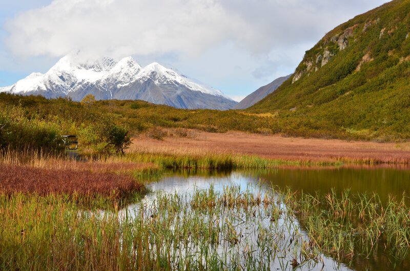 Snow-capped Mountains — Green, Serene, Autumn, Photograph, Lake