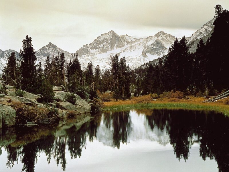 Snow-capped Mountains — Green, Serene, Autumn, Photograph, Trees, Lake