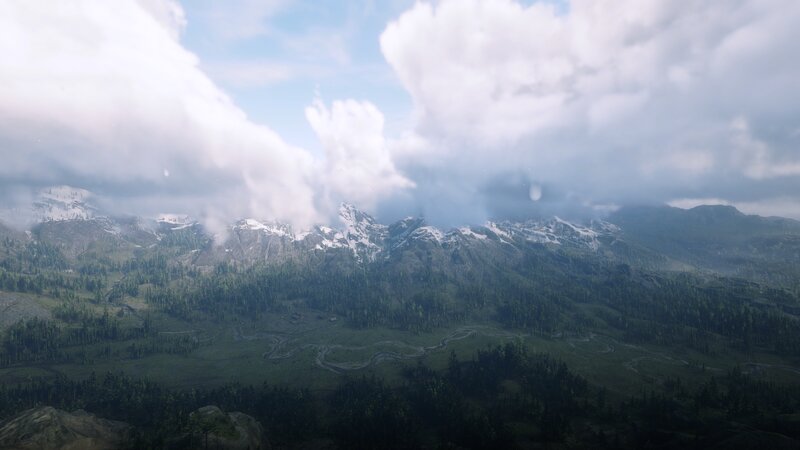 Snow-capped Mountains — Green, Serene, Morning, 3d Render, Clouds