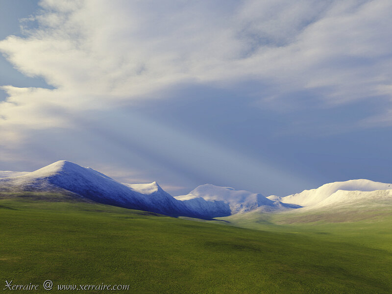 Snow-capped Mountains — Green, Serene, Morning, Digital Art