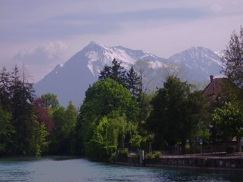 Snow-capped Mountains — Green, Serene, Spring, Photograph, River