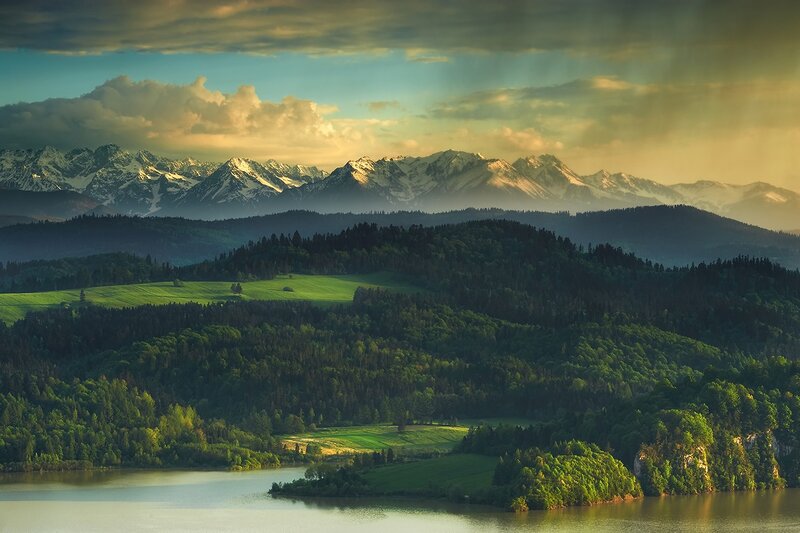 Snow-capped Mountains — Green, Serene, Sunrise